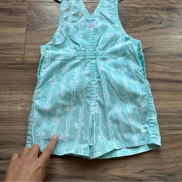 Vintage OshKosh B'Gosh Overalls Girls Size 6 Bow Ribbon Teal Vestbak Rare